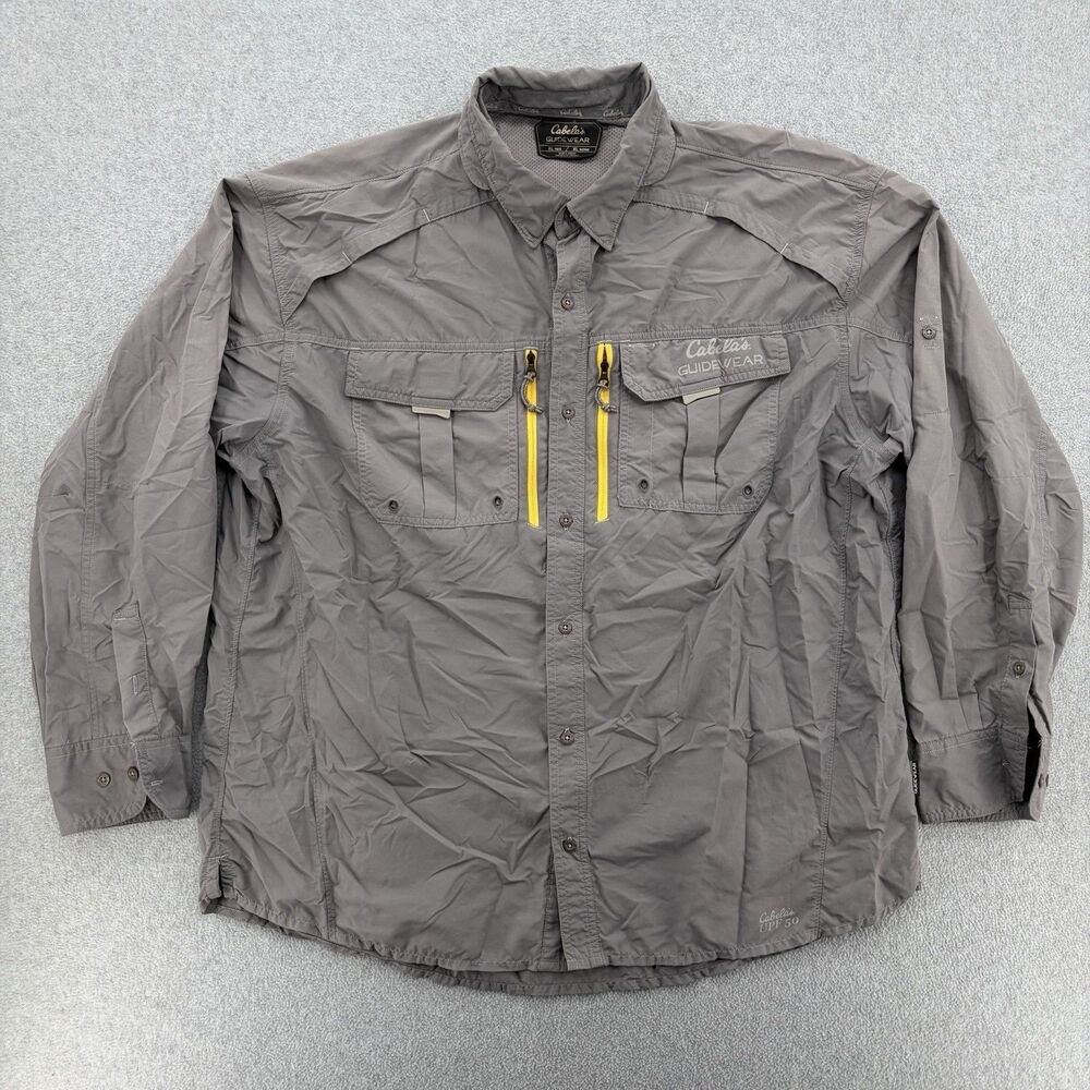 Cabela's Guidewear UPF 50 Fishing Shirt Mens XL Gray Vented Long Sleeve Zip